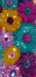 Colorful, sparkling flower wallpaper for mobile.