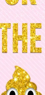 Sparkling gold emoji with smile on pink background