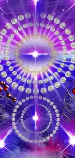 Sparkling gem circles on a purple and pink background with dazzling effects.