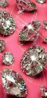 Sparkling diamonds on a bright pink background.