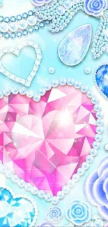 Sparkling pink gemstone heart with diamond accents.