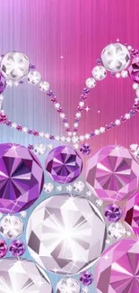 A sparkling pink and purple gemstone wallpaper with a diamond pattern.