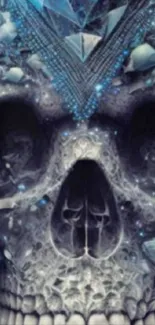 Intricate gemstone-decorated skull artwork wallpaper.