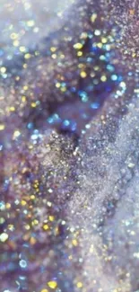 Shimmering glitter with blue and gold hues on a mobile phone wallpaper.