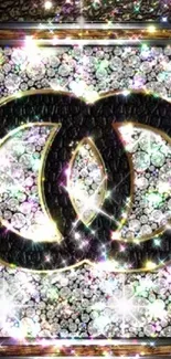 Glamorous glitter wallpaper with luxury emblem.