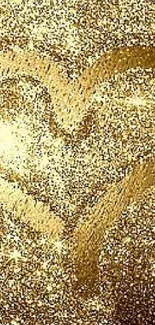 Sparkling gold heart wallpaper with shiny glitter accents.