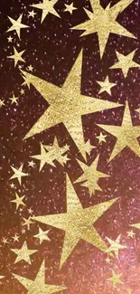 Sparkling gold stars on dark brown background mobile wallpaper.