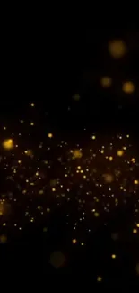 Mobile wallpaper with sparkling golden particles on a dark background.