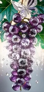 Sparkling grapes with a butterfly illustration.