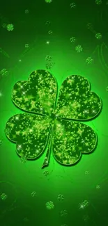 Sparkling green clover wallpaper for mobile devices.