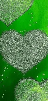 Sparkling green heart mobile wallpaper with a vibrant and shimmering look.