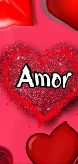 Sparkling red heart with 'Amor' text in vibrant colors.