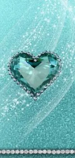 Heart-shaped blue gemstone with sparkling aqua background.