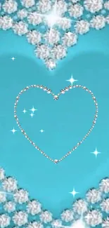 Blue wallpaper featuring a sparkling heart with diamonds.