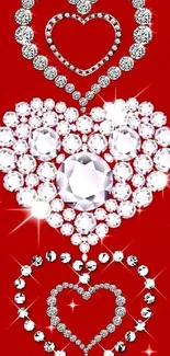 Sparkling crystal heart design on red background.