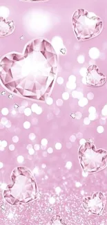 Sparkling heart crystal wallpaper with pink background.