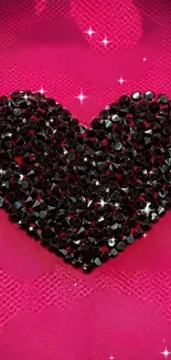 Heart-shaped design with sparkles on a pink background for mobile wallpaper.