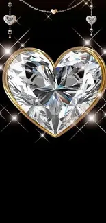 Heart-shaped diamond with golden edges on a sleek black background.