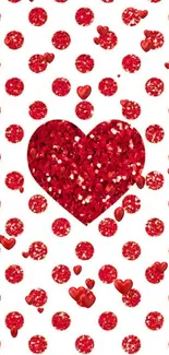 Red glitter heart with polka dots wallpaper.