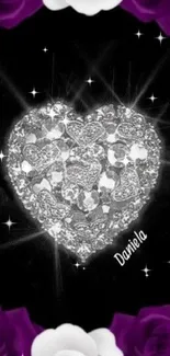 Heart and roses wallpaper with rhinestone design.