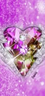 Vivid purple heart gemstone with sparkling effect on wallpaper