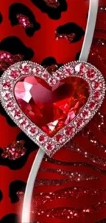 Red heart gem on a patterned background wallpaper.
