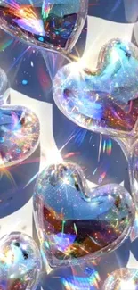 Shimmering iridescent heart gem pattern wallpaper.