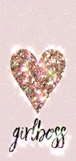 Sparkling gold heart and girl boss text wallpaper.