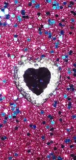 Heart design on sparkling pink glitter background.