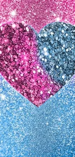 Pink and blue glitter heart wallpaper with a sparkling effect.