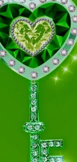 Vibrant green heart-shaped jewel key with sparkling diamond accents.