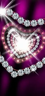 Heart-shaped jewel design on a vibrant purple background.