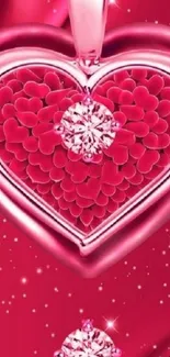 Vibrant pink heart-shaped jewelry wallpaper.