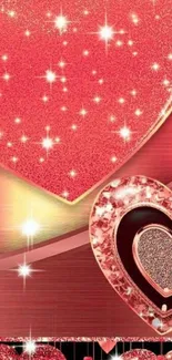 Sparkling pink heart mobile wallpaper with glitter accents.