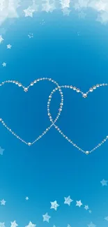 A sparkling hearts design with blue and starry background for mobile wallpaper.