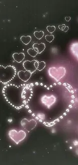 Romantic glowing heart pattern on a dark background wallpaper.