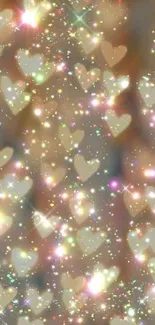 Sparkling hearts and glitter on mobile wallpaper background.