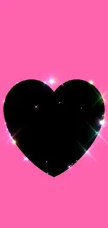 Sparkling black heart on vibrant pink background.