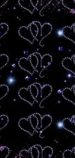 Elegant mobile wallpaper with sparkly hearts on dark background.