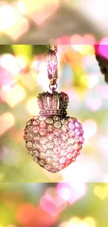 Heart pendant with bokeh lights, sparkling and colorful.