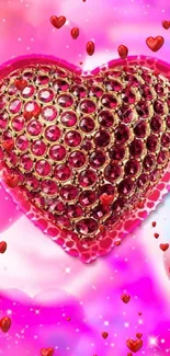 Sparkling pink heart with gem design on a vibrant background.