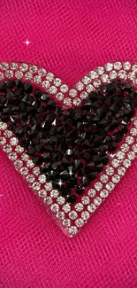 Heart design with gems on a pink background, ideal for stylish phone wallpaper.