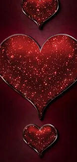 Mobile wallpaper featuring a large sparkling heart on a crimson red background.