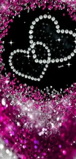 Glistening hearts with vibrant pink glitter background.