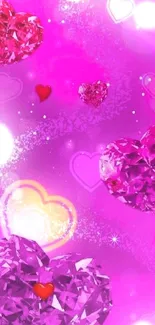 Pink and purple sparkling heart wallpaper for mobile.