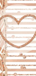 Rose gold heart wallpaper with geometric patterns.