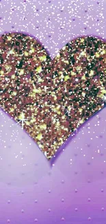 Sparkling heart design with a purple glitter background.