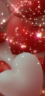 Sparkling red and white hearts mobile wallpaper.