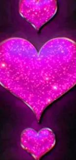 Neon pink sparkling heart wallpaper design.