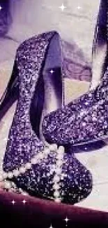 Elegant sparkly high heels in a purple hue.